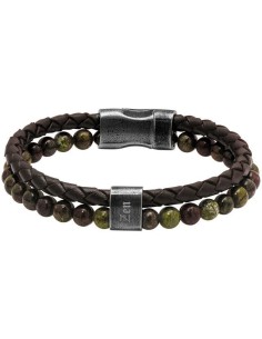 BRACELET HOMME ROCHET PIERRES NATURELLES KARMA JASPE VERTE CUIR MARRON