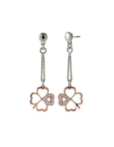 BOUCLES D'OREILLES JOURDAN FEMME ARGENT - TRÈFLE 4 FEUILLES PLAQUÉ OR ROSE ET OXYDES DE ZIRCONIUM