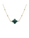 COLLIER FEMME PLAQUÉ OR TRÈFLE VERRE FACETTÉ - VERT FONCÉ