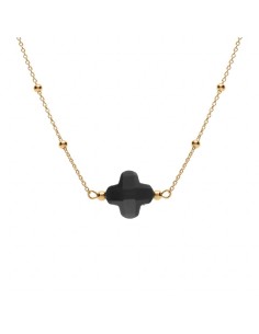 COLLIER FEMME PLAQUÉ OR TRÈFLE VERRE FACETTÉ - NOIR