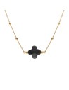 COLLIER FEMME PLAQUÉ OR TRÈFLE VERRE FACETTÉ - NOIR